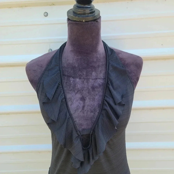 Mossimo Women's Black V-Neck Ruffle top Bathing Swim Suit One Piece Sz L - Picture 3 of 11